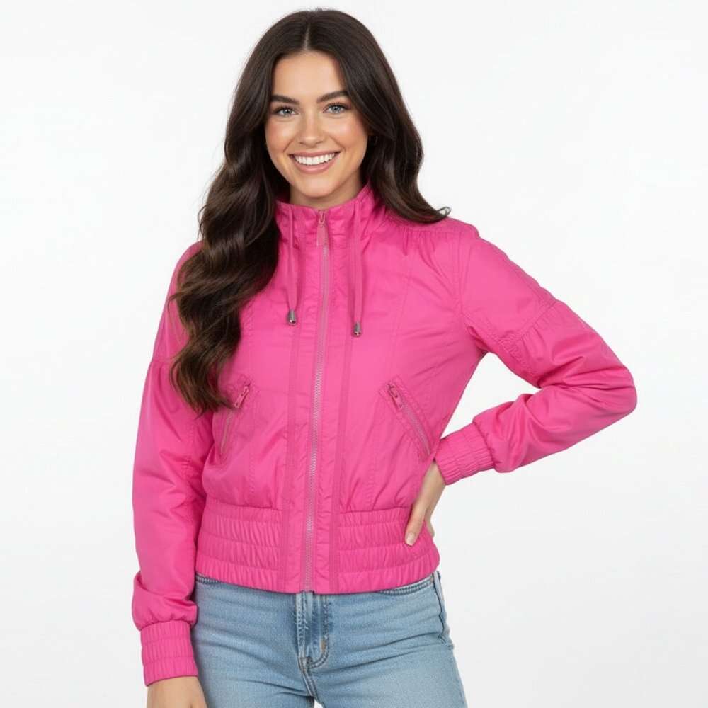 VINTAGE Y2K XOXO Hot Pink Bomber Jacket Windbreaker Retro Full Zip Barbiecore